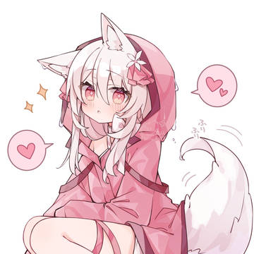 original, girl, white hair / プレゼントしてもらったレインコートが嬉しくてたまらない狐ちゃん