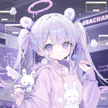 twin ponytails, white hair, rabbit / 🐰👾ᩚ