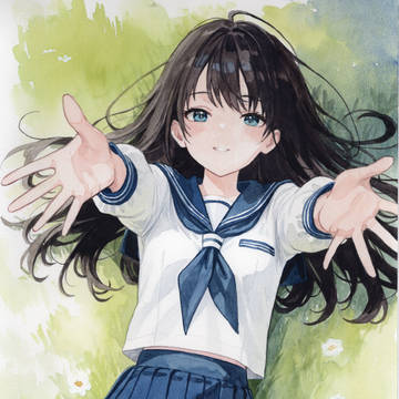 original, watercolor painting, girl / 手を伸ばせば届く空
