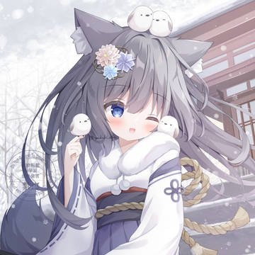 original, girl, fox ears / 狐娘とシマエナガ